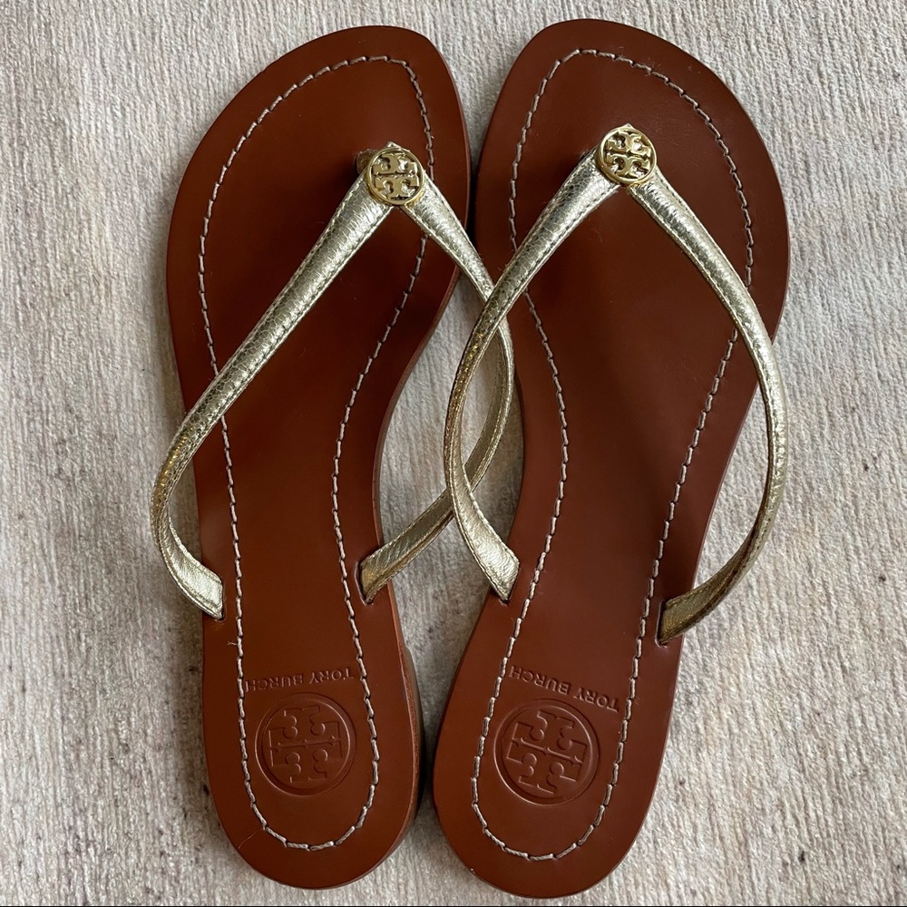 Tory Burch Gold Terra Thong Sandals